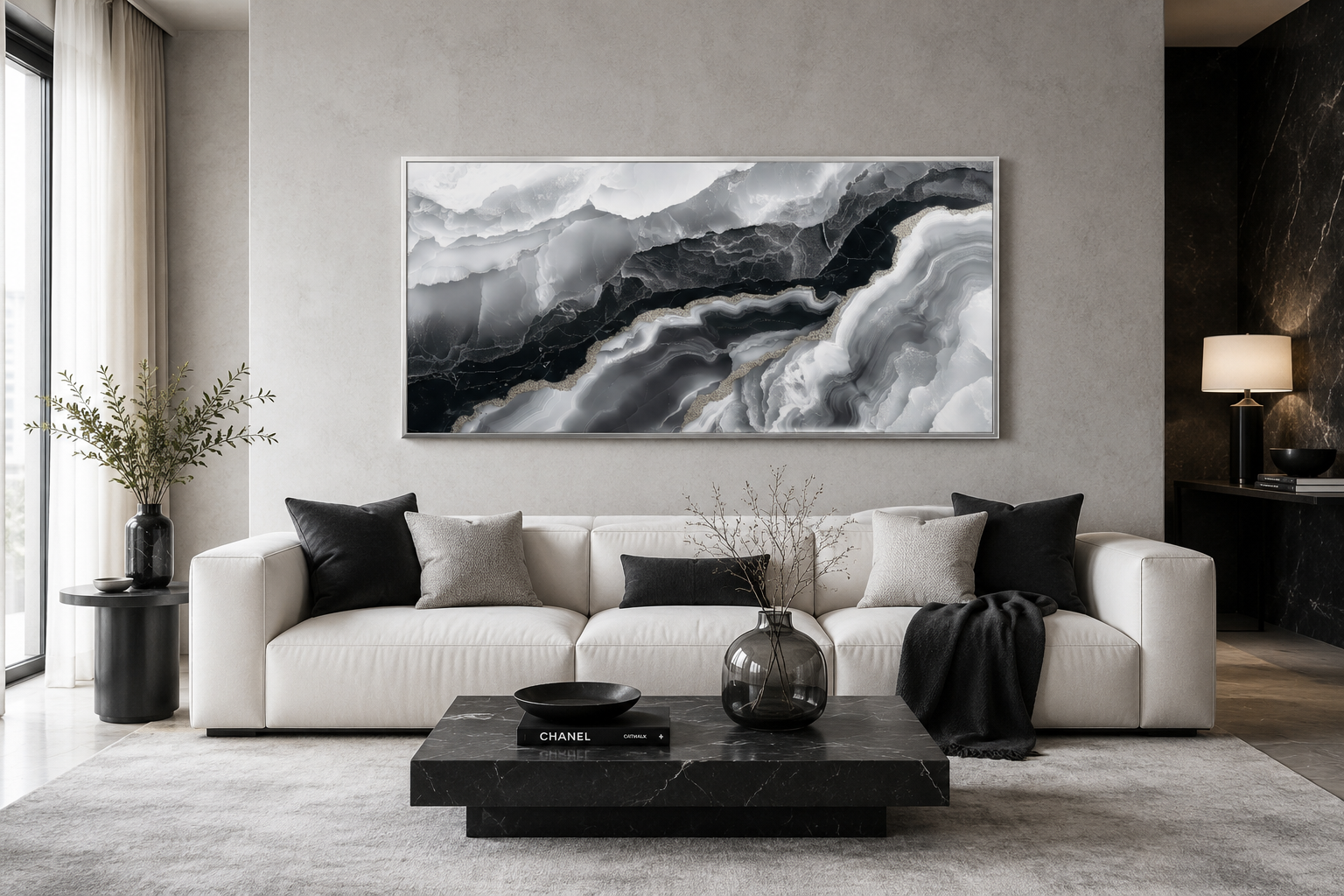 Black White Wall Art, Abstract Marble Canvas Wall Art For Living Room Decor