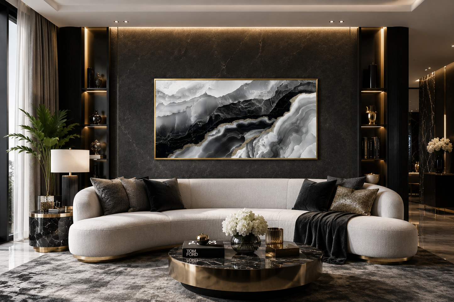 Black White Wall Art, Abstract Marble Canvas Wall Art For Living Room Decor