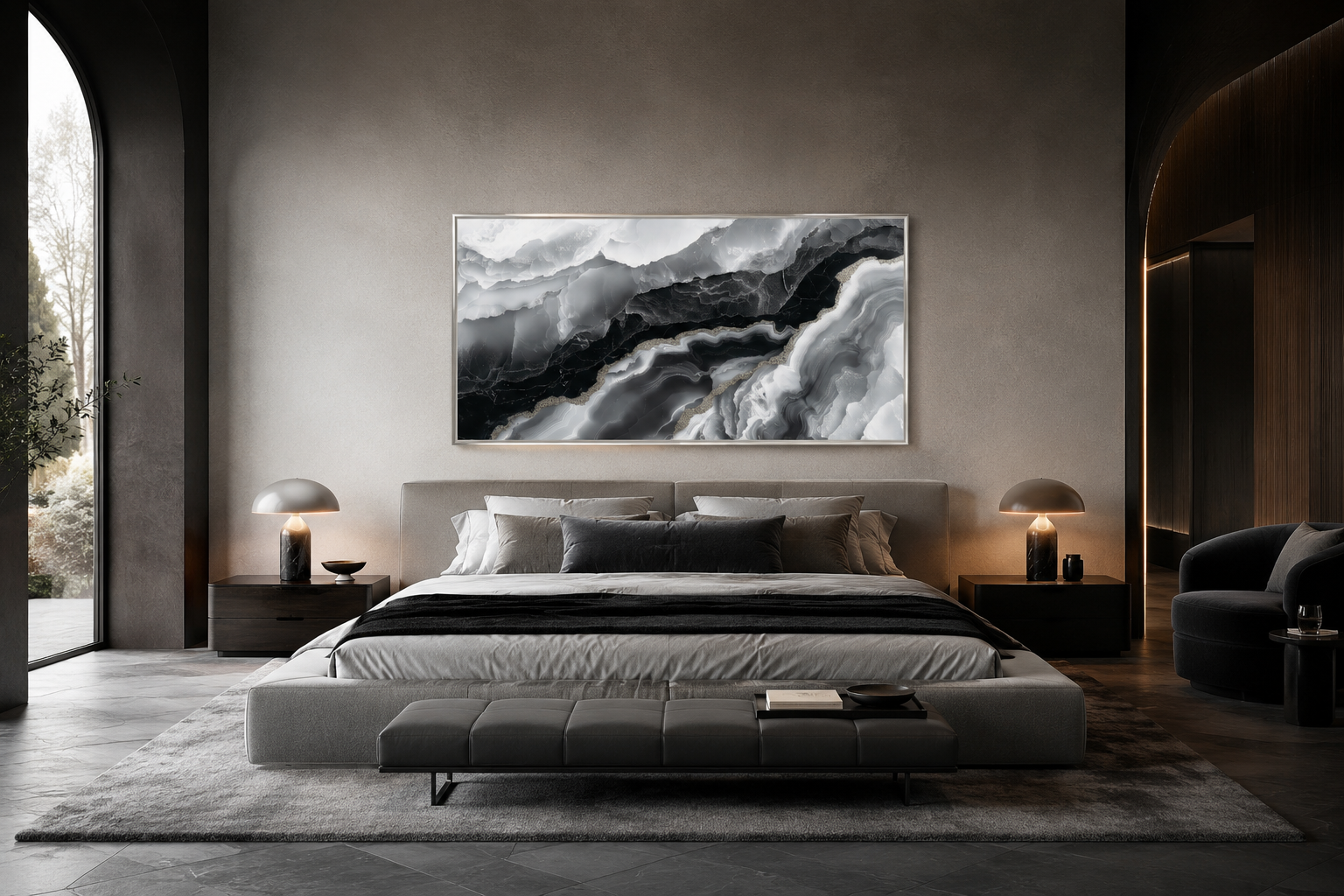 Black White Wall Art, Abstract Marble Canvas Wall Art For Living Room Decor