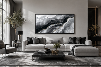 Black White Wall Art, Abstract Marble Canvas Wall Art For Living Room Decor