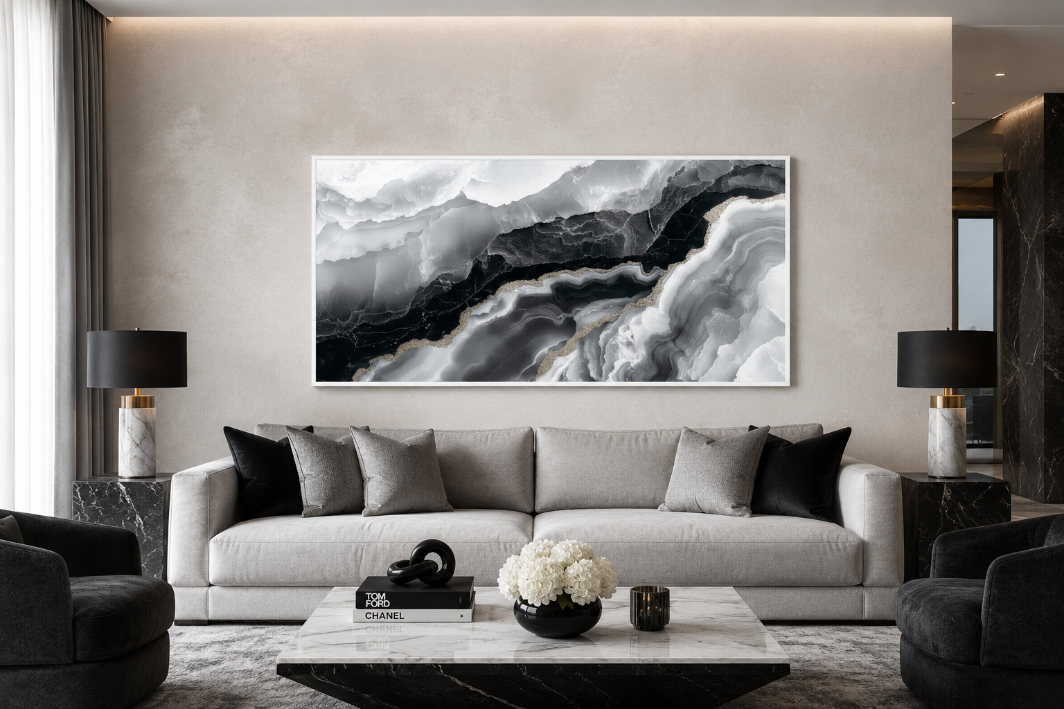 Black White Wall Art, Abstract Marble Canvas Wall Art For Living Room Decor