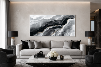 Black White Wall Art, Abstract Marble Canvas Wall Art For Living Room Decor
