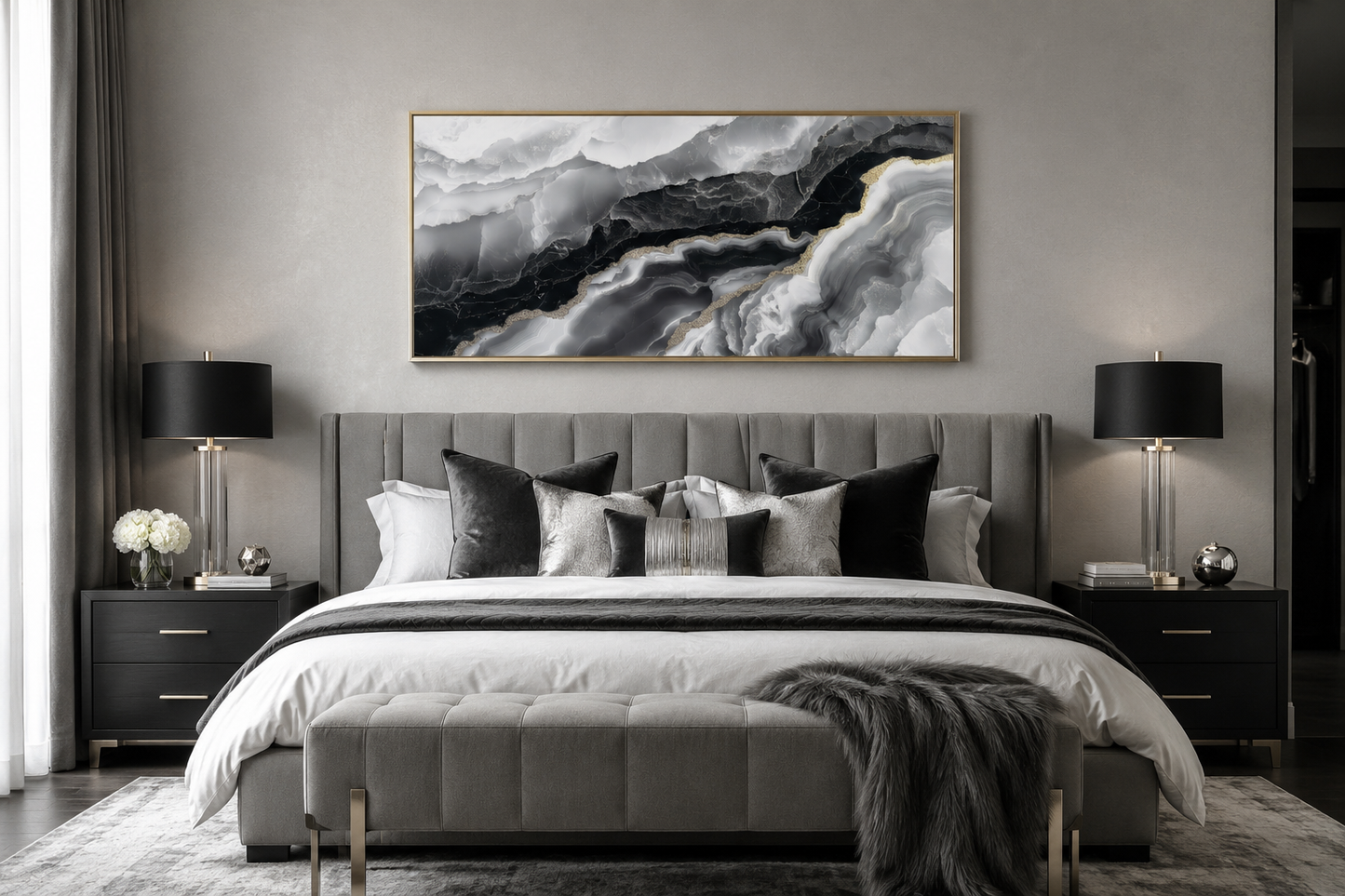 Black White Wall Art, Abstract Marble Canvas Wall Art For Living Room Decor
