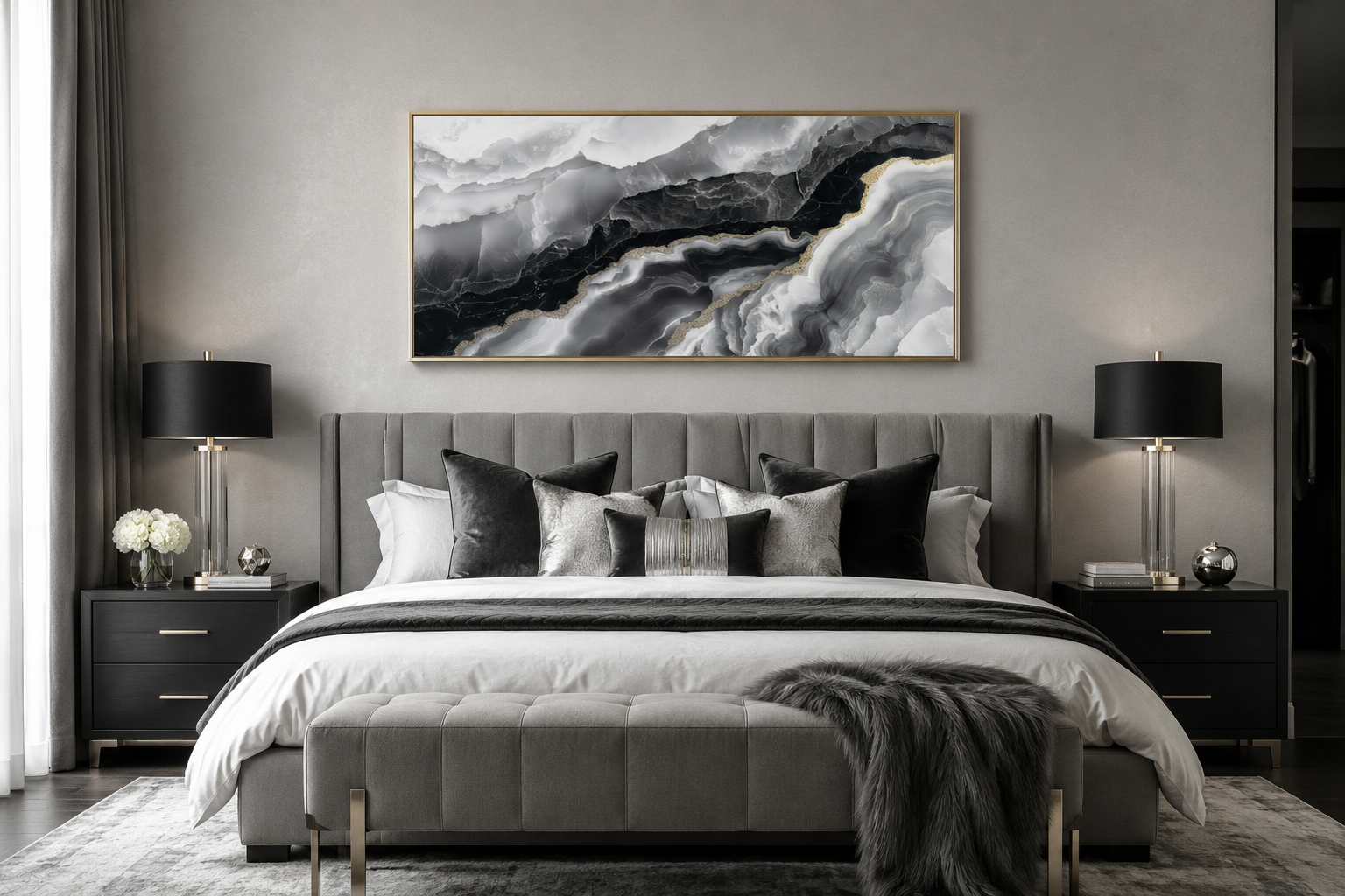 Black White Wall Art, Abstract Marble Canvas Wall Art For Living Room Decor