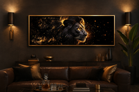 Black Gold Lion Art - Masculine Long Horizontal Canvas | Man Cave Or Office Wall Decor