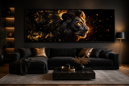 Black Gold Lion Art - Masculine Long Horizontal Canvas | Man Cave Or Office Wall Decor