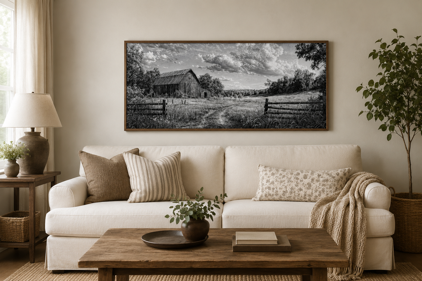 Black and White Barn Landscape Rustic Farmhouse Canvas Wall Art