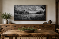 Black and White Barn Landscape Rustic Farmhouse Canvas Wall Art