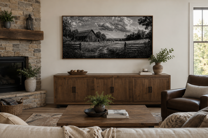 Black and White Barn Landscape Rustic Farmhouse Canvas Wall Art