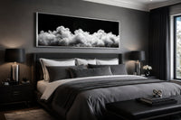 Black and White Clouds Long Horizontal Framed Canvas Wall Art For Bedroom
