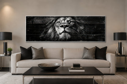 Black and White Lion Long Horizontal Canvas Wall Art For Men