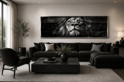 Black and White Lion Long Horizontal Canvas Wall Art For Men