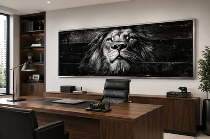 Black and White Lion Long Horizontal Canvas Wall Art For Men