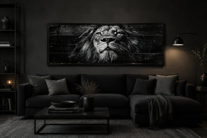 Black and White Lion Long Horizontal Canvas Wall Art For Men