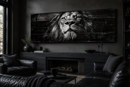 Black and White Lion Long Horizontal Canvas Wall Art For Men