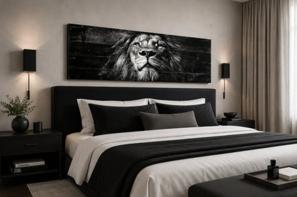 Black and White Lion Long Horizontal Canvas Wall Art For Men