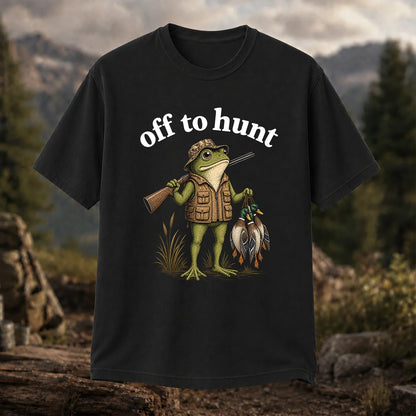 Off to Hunt T-Shirt, Funny Frog Duck Hunting Tee