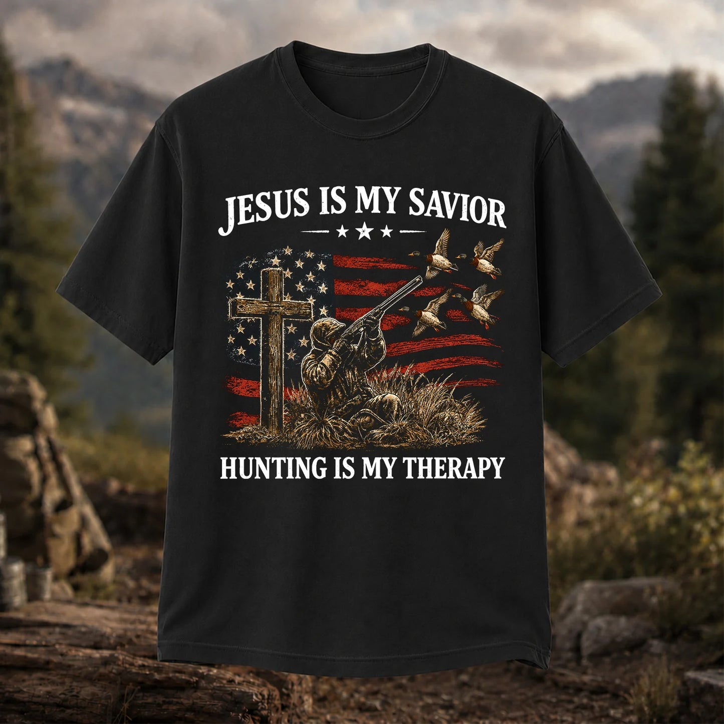Jesus Is My Savior Hunting Is My Therapy T-Shirt, Christian Hunter Tee