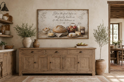 Bless the Food Wall Art | Rustic Farmhouse Kitchen Canvas Print