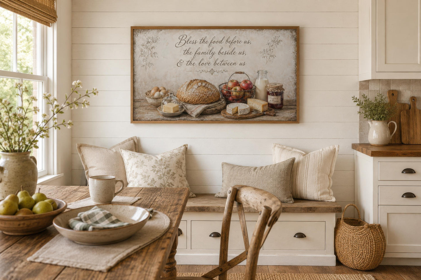 Bless the Food Wall Art | Rustic Farmhouse Kitchen Canvas Print