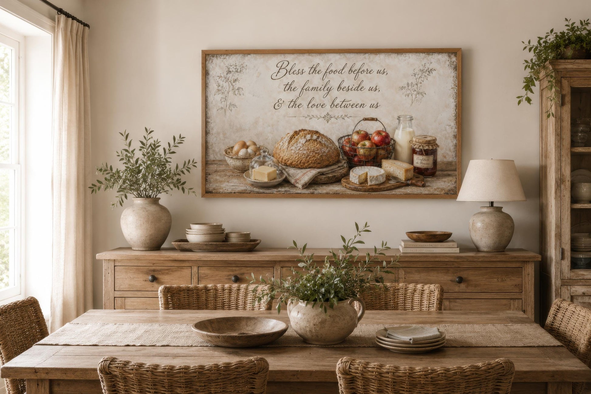 Bless the Food Wall Art | Rustic Farmhouse Kitchen Canvas Print