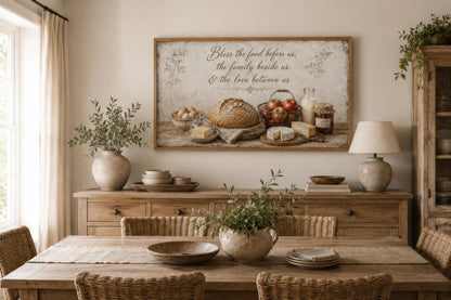 Bless the Food Wall Art | Rustic Farmhouse Kitchen Canvas Print