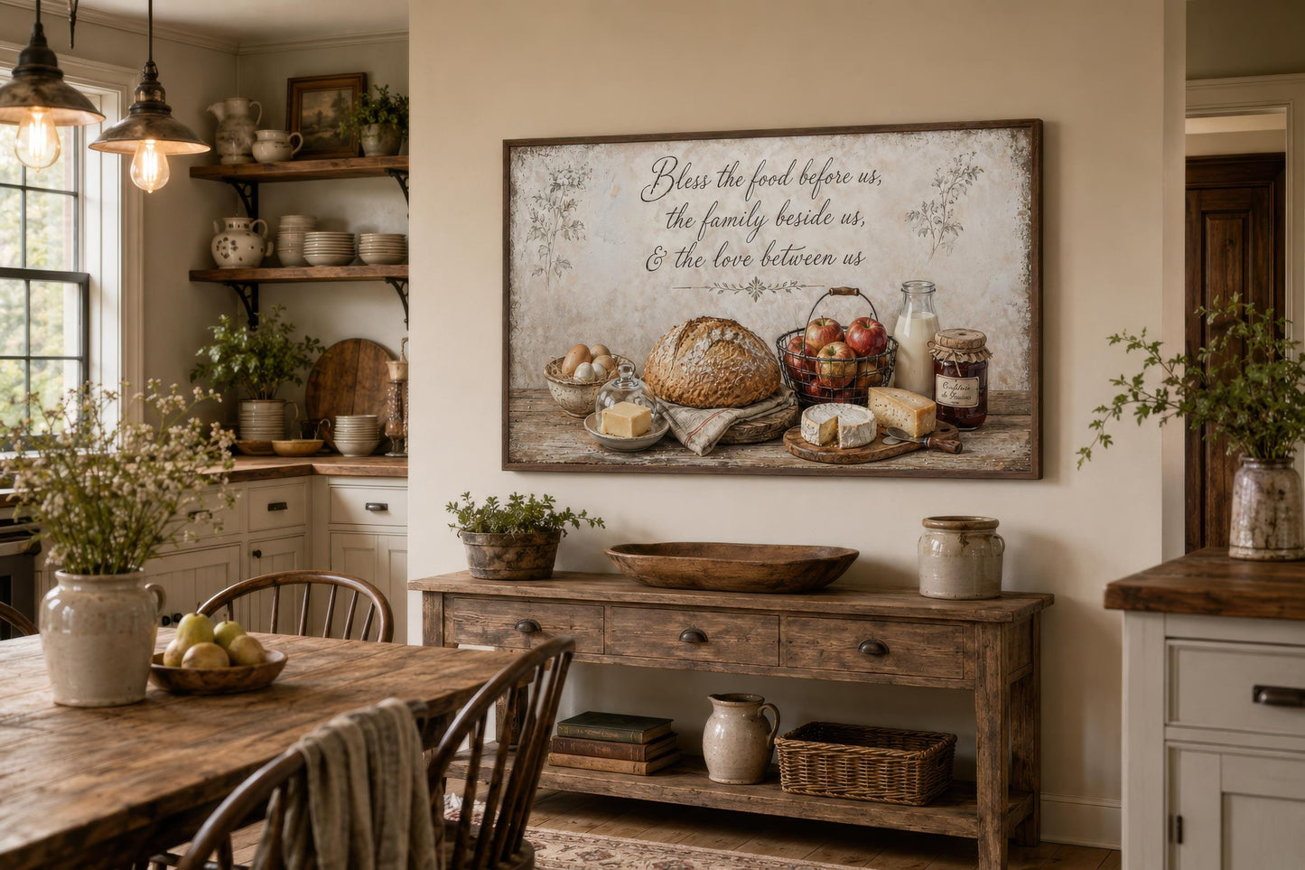 Bless the Food Wall Art | Rustic Farmhouse Kitchen Canvas Print