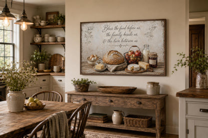 Bless the Food Wall Art | Rustic Farmhouse Kitchen Canvas Print