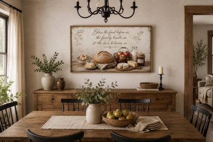 Bless the Food Wall Art | Rustic Farmhouse Kitchen Canvas Print
