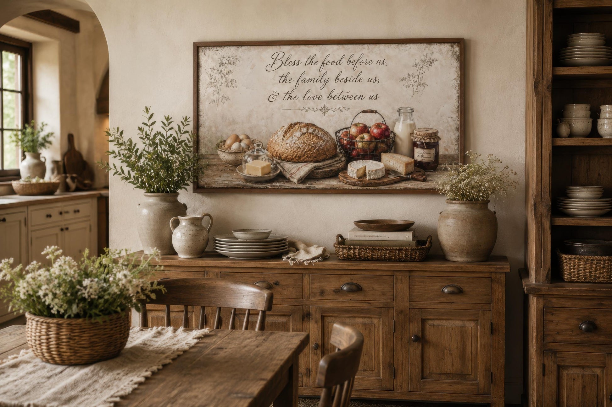 Bless the Food Wall Art | Rustic Farmhouse Kitchen Canvas Print