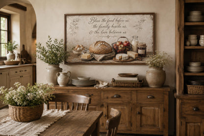 Bless the Food Wall Art | Rustic Farmhouse Kitchen Canvas Print