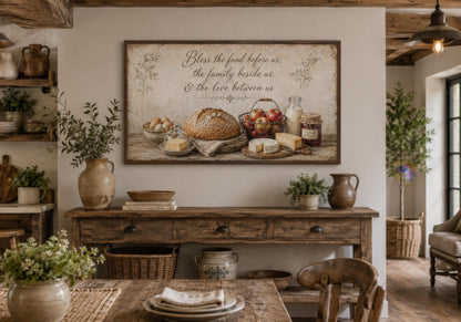 Bless the Food Wall Art | Rustic Farmhouse Kitchen Canvas Print