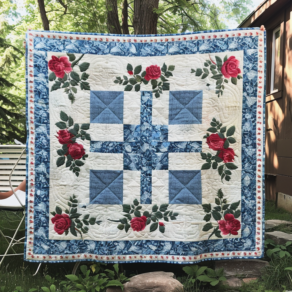 Blessed Roses Garden Quilted Blanket - Throw (55" x 60")