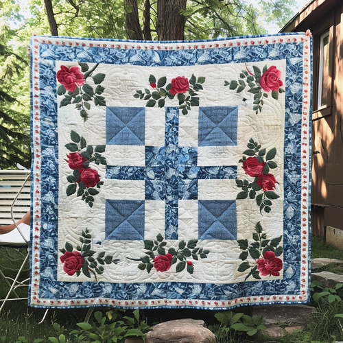 Blessed Roses Garden Quilted Blanket - Throw (55" x 60")