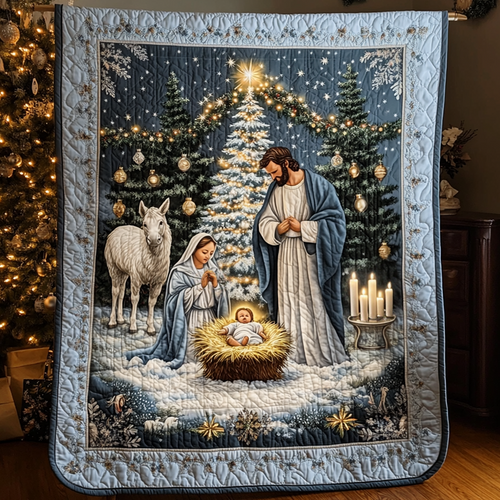 Blessed Christmas Night Quilted Blanket - Throw (55" x 60")