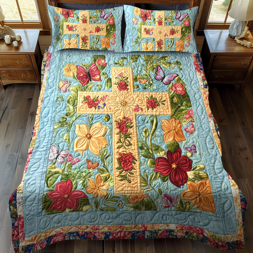Blessed Cross 3-Piece Quilted Bedding Set - Single (59" x 70")