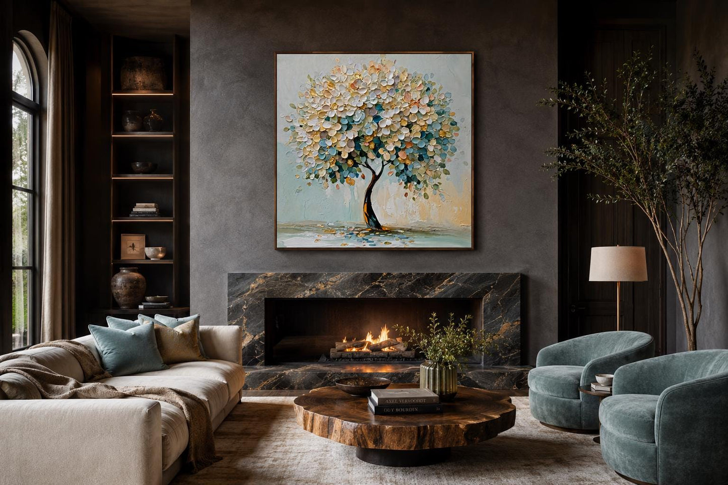 Blooming Tree Wall Art - Pastel Blue Tree Canvas Print for Living Room Decor
