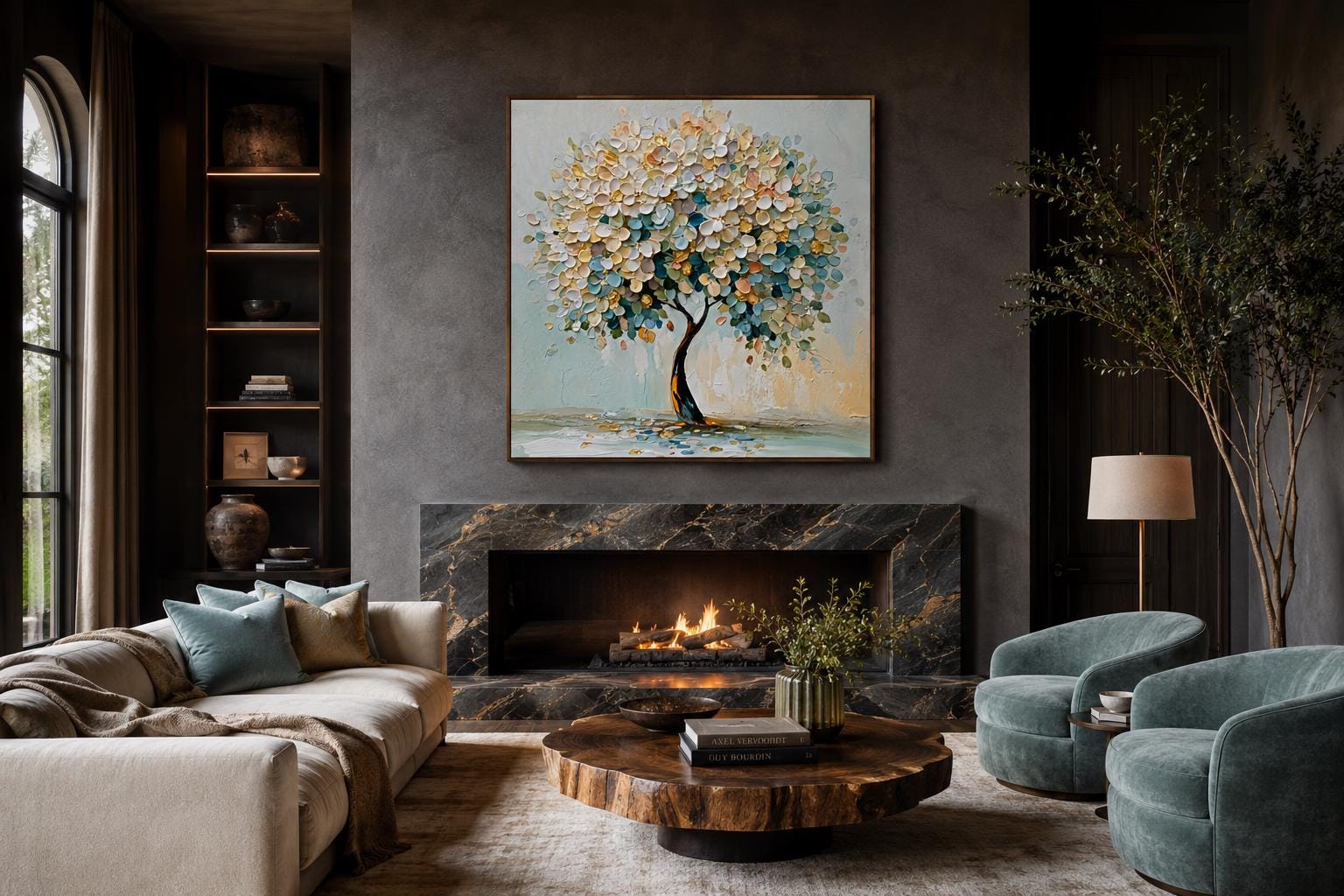 Blooming Tree Wall Art - Pastel Blue Tree Canvas Print for Living Room Decor