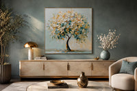 Blooming Tree Wall Art - Pastel Blue Tree Canvas Print for Living Room Decor