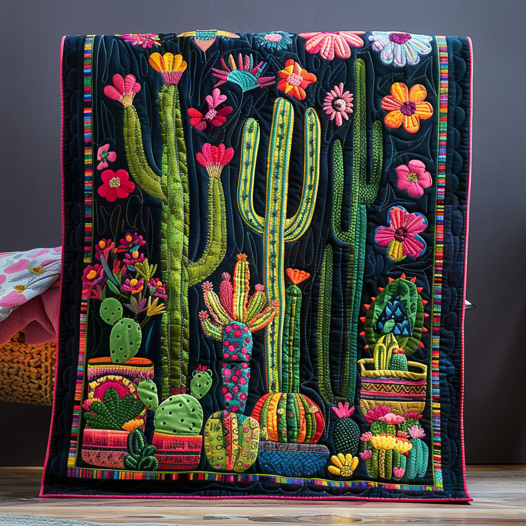 Throw (55'' x 60'') /Blooming Cactus Vibrant Quilted Blanket