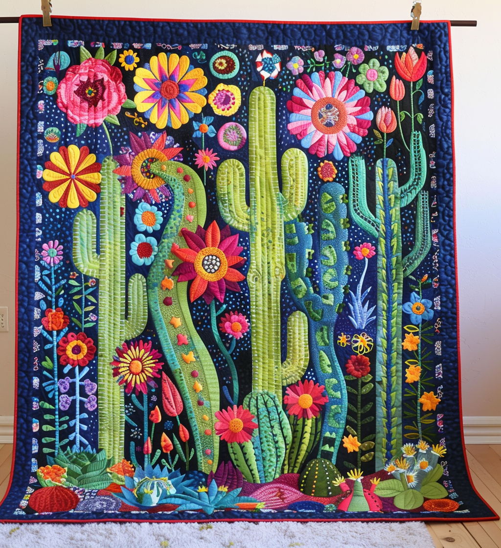 Blooming Succulent Serenade Quilted Blanket - Throw (55" x 60")