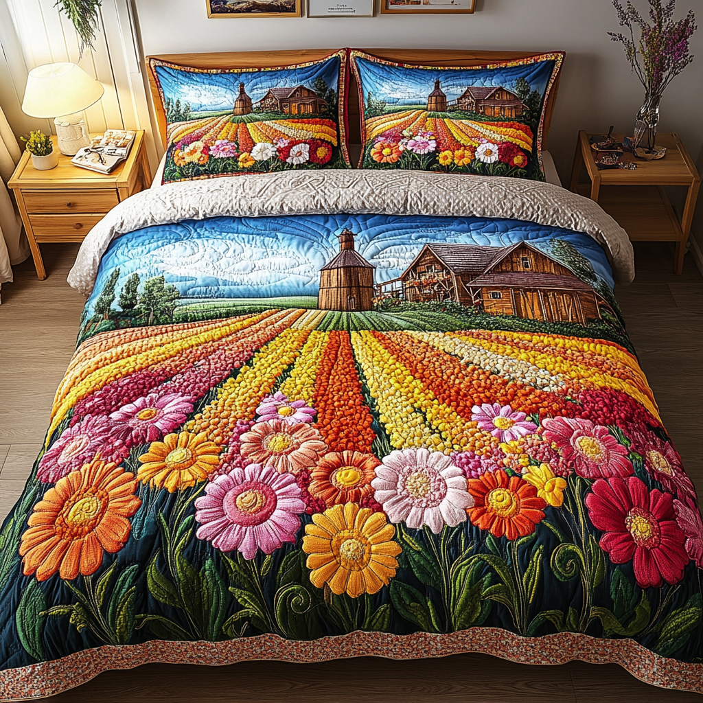 Blooming Beauty 3-Piece Quilted Bedding Set - Single (59" x 70")