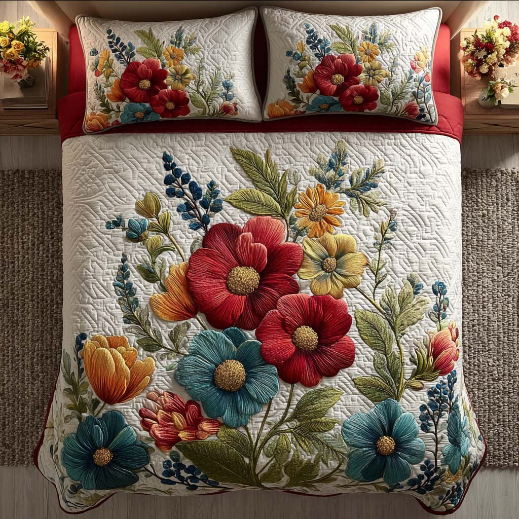 Blooming Hearth 3-Piece Quilted Bedding Set - Single (59" x 70")