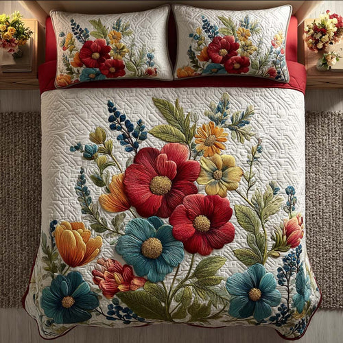 Blooming Hearth 3-Piece Quilted Bedding Set - Single (59" x 70")