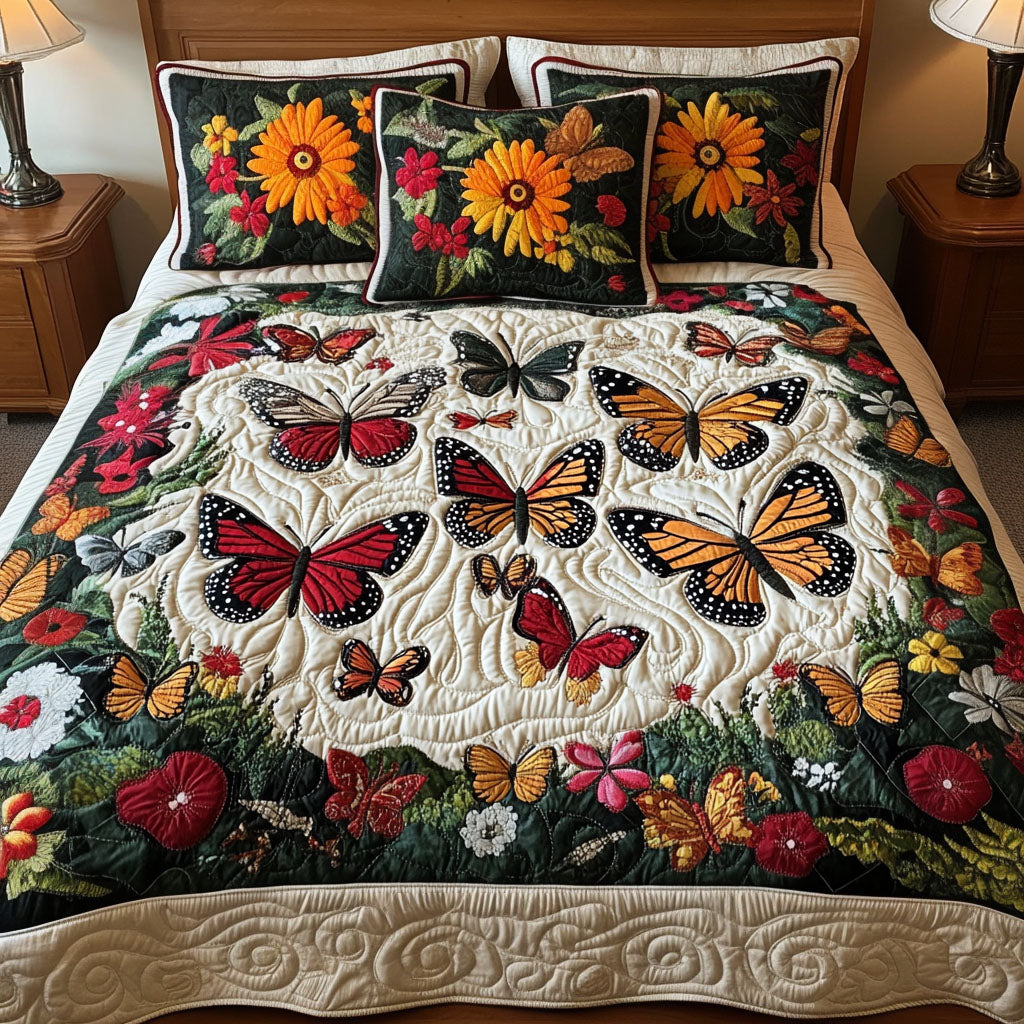 Blooming Wings 3-Piece Quilted Bedding Set - Single (59" x 70")