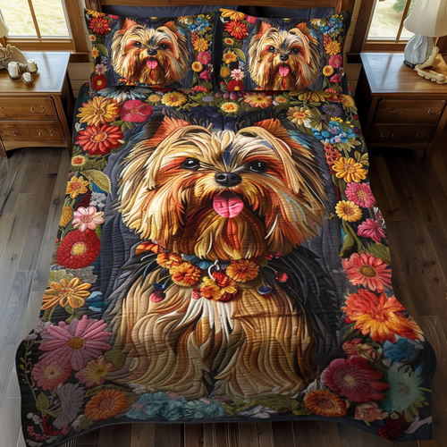 Blossom Pup 3-Piece Quilted Bedding Set - Single (59" x 70")