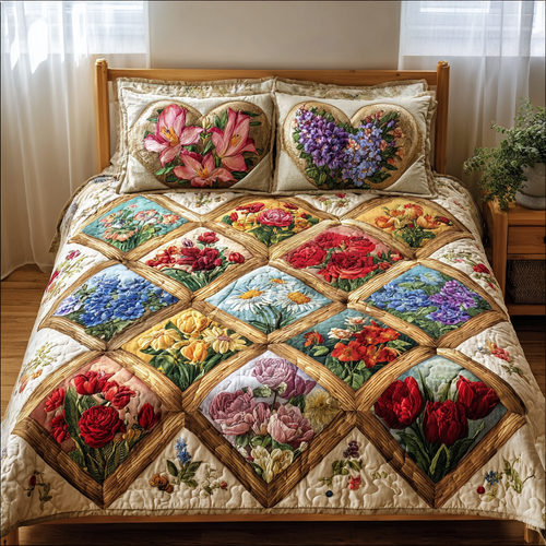 Blossom Harmony 3-Piece Quilted Bedding Set - Single (59" x 70")