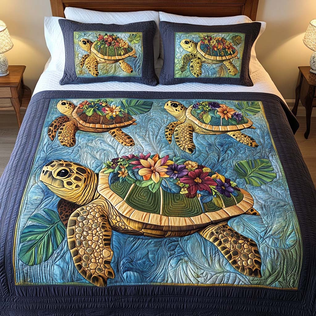 Blossom Shells 3-Piece Quilted Bedding Set - Single (59" x 70")
