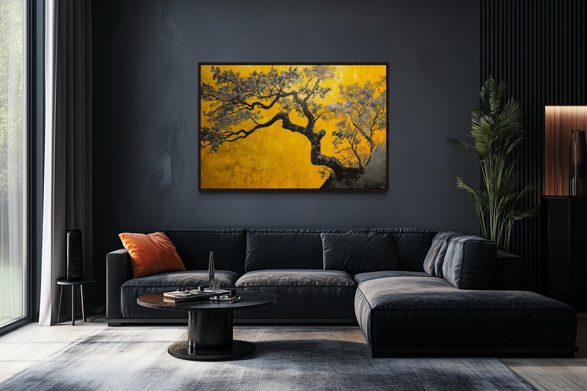 Blossoming Tree On Golden Yellow Background Canvas Print