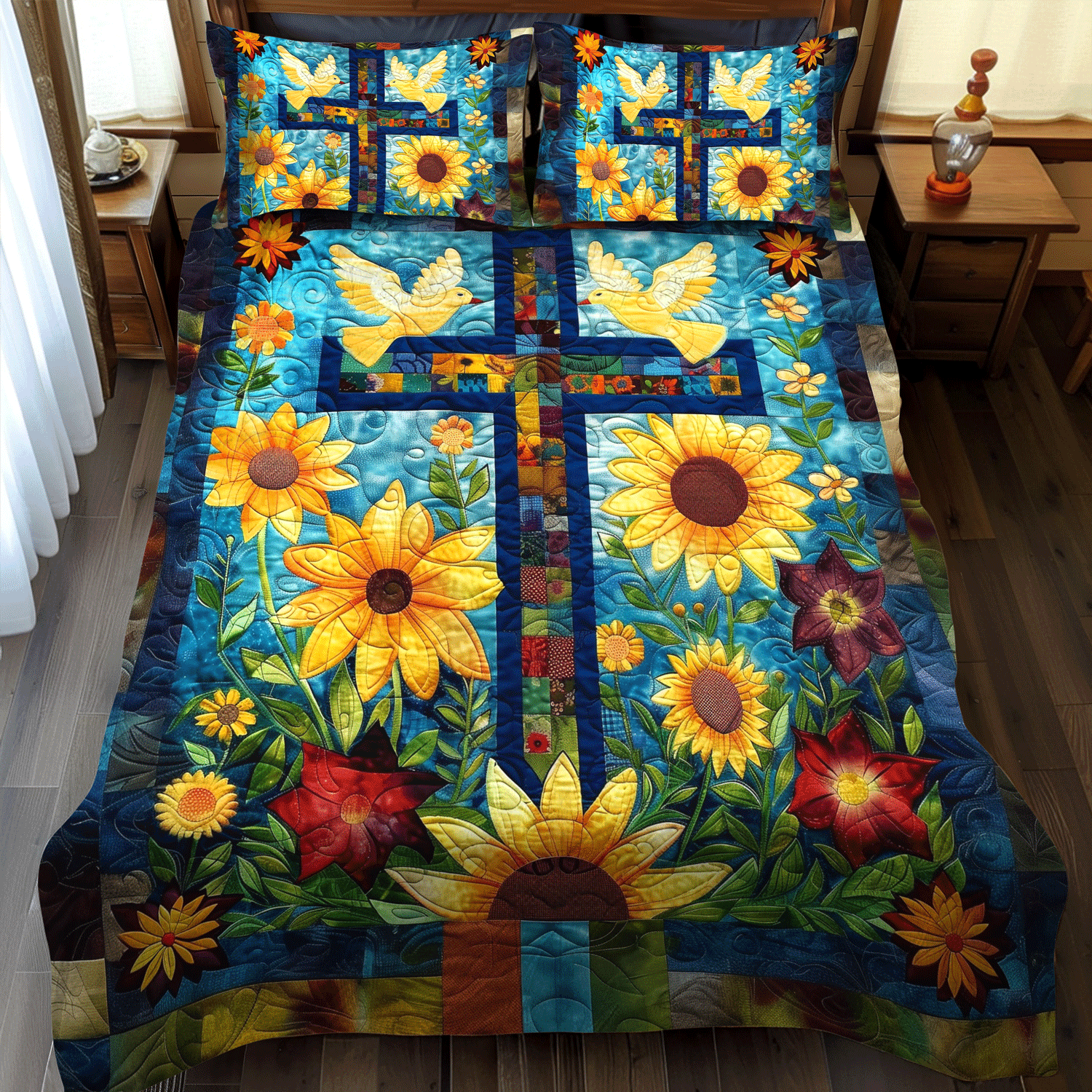 Blossoming Faith 3-Piece Quilted Bedding Set - Single (59" x 70")